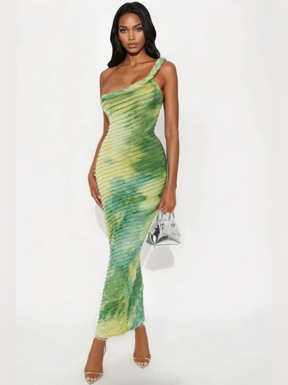 Fashion Nova Green One-Shoulder Ribbed Maxi Dress NWT